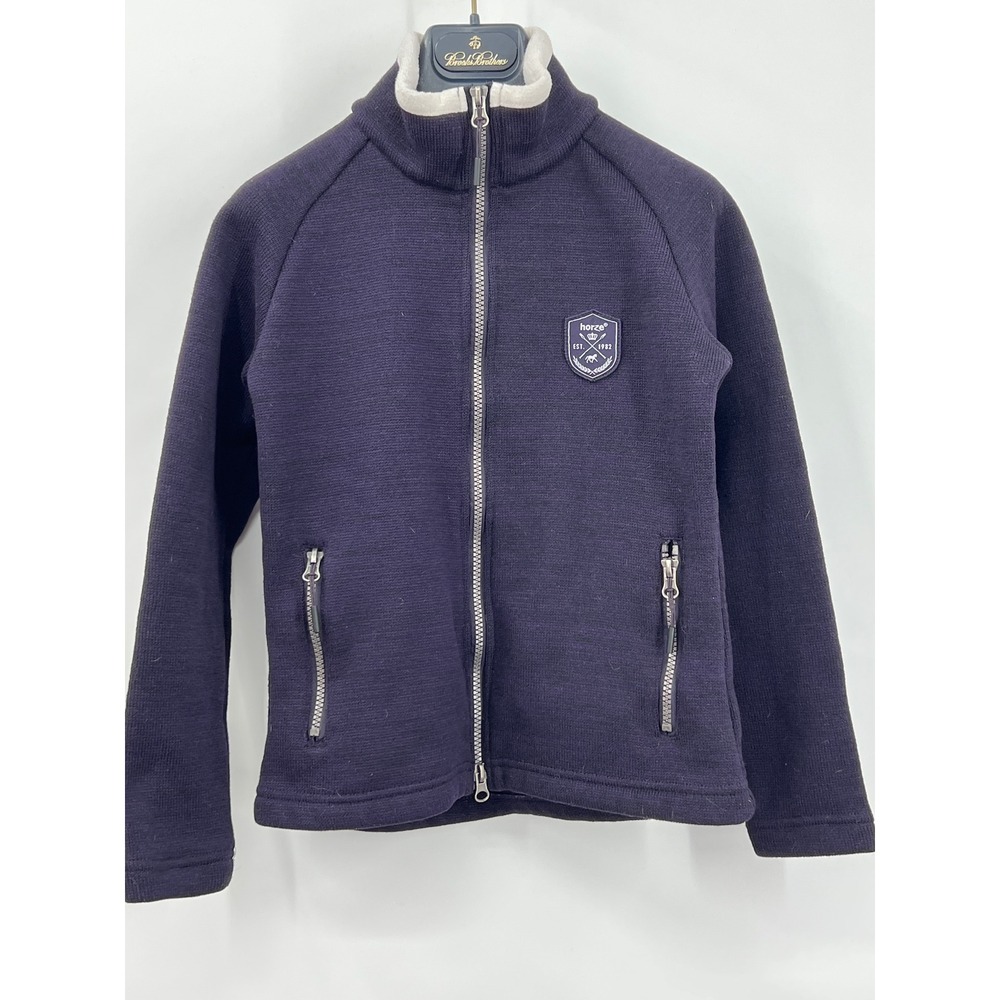 Horze Zip Up Fleece Lined‎ Sweater Youth 11/12 Navy Blue Horses Coastal Preppy